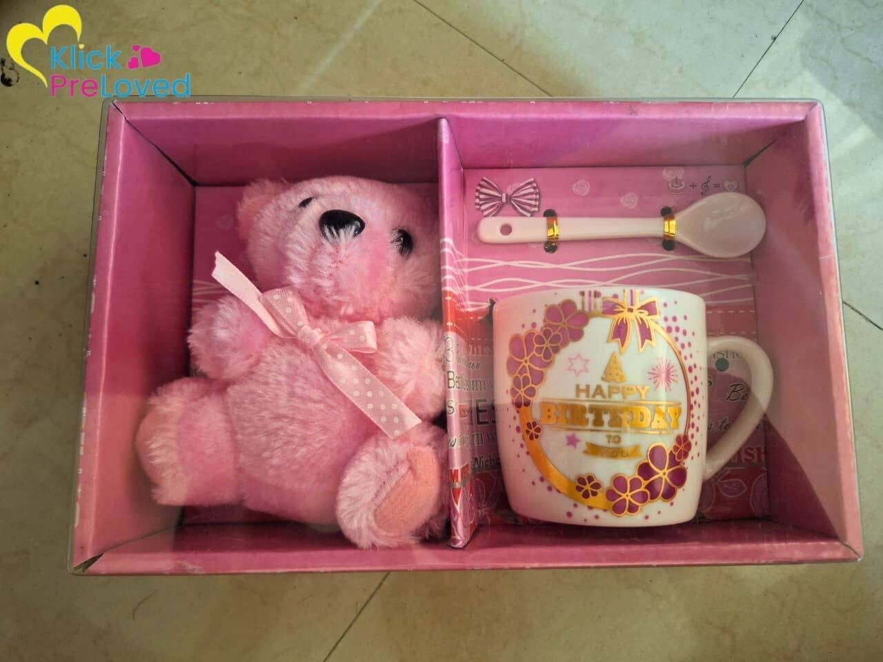 PreLoved Giftset with Teddy, 'Happy Birthday You' Mug & Spoon - Pink (Brand New)