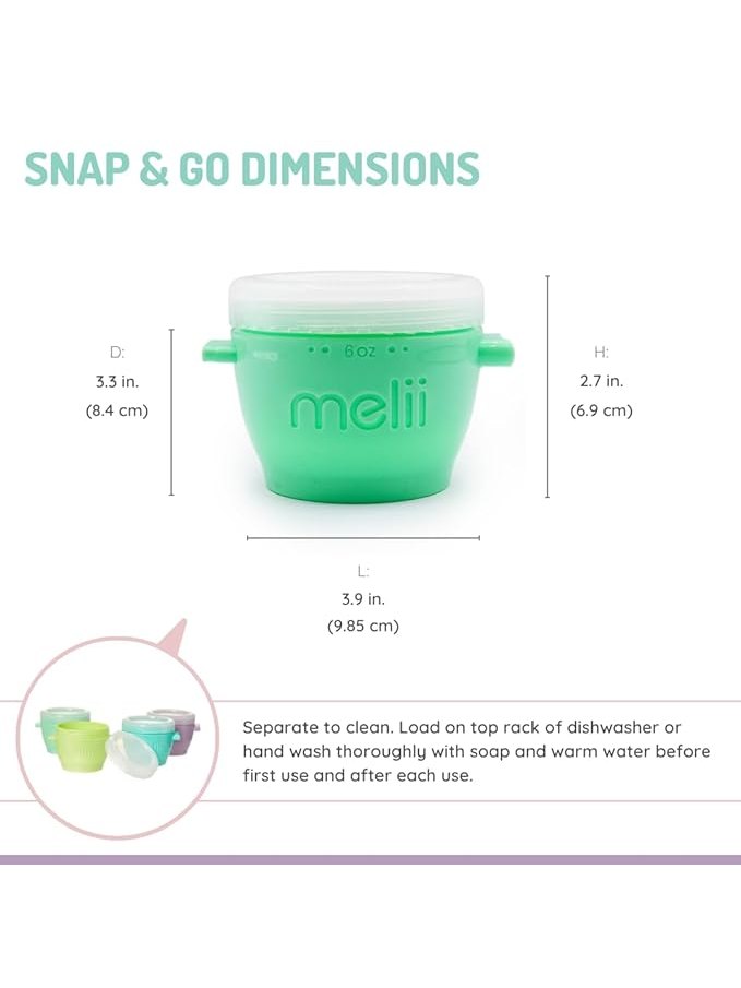 Melii Snap & Go Baby Food Storage Containers with Lids 4 Pack (6oz)