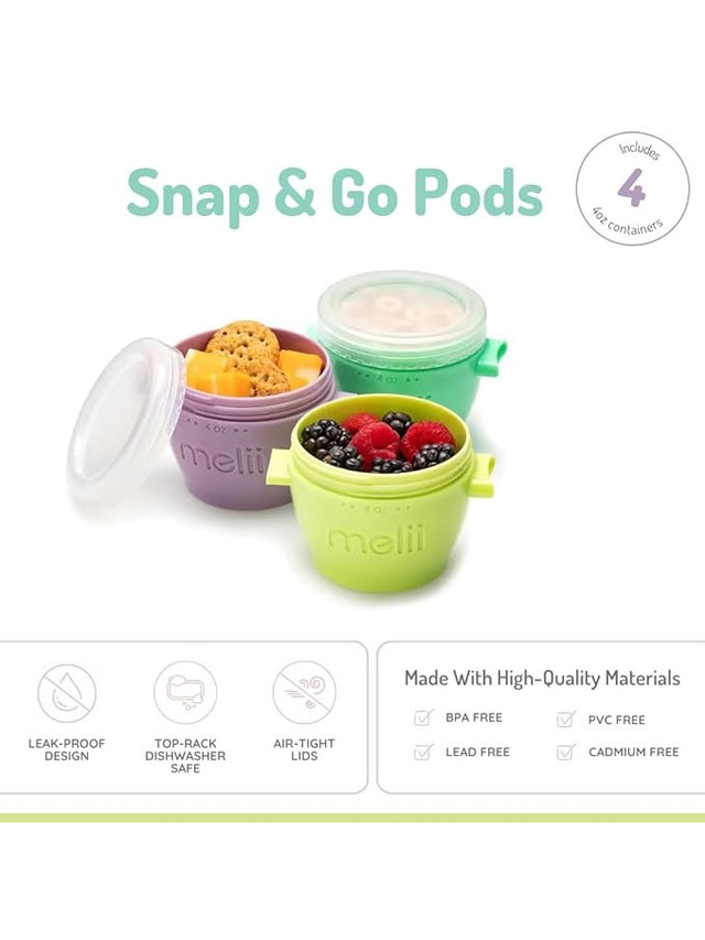 Melii Snap & Go Baby Food Storage Containers with Lids 4 Pack (4oz)