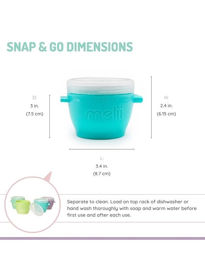 Melii Snap & Go Baby Food Storage Containers with Lids 4 Pack (4oz)