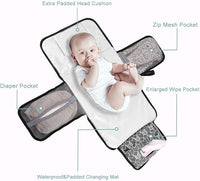 Portable Travel Nappy Changing Mat with Wipe-Pocket and Head Cushion (Grey)