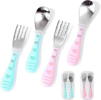 TUNCHMO Toddler Stainless Steel Forks and Spoons Set with Easy-Grip Handles