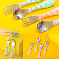 TUNCHMO Toddler Stainless Steel Forks and Spoons Set with Easy-Grip Handles