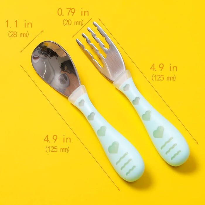 TUNCHMO Toddler Stainless Steel Forks and Spoons Set with Easy-Grip Handles