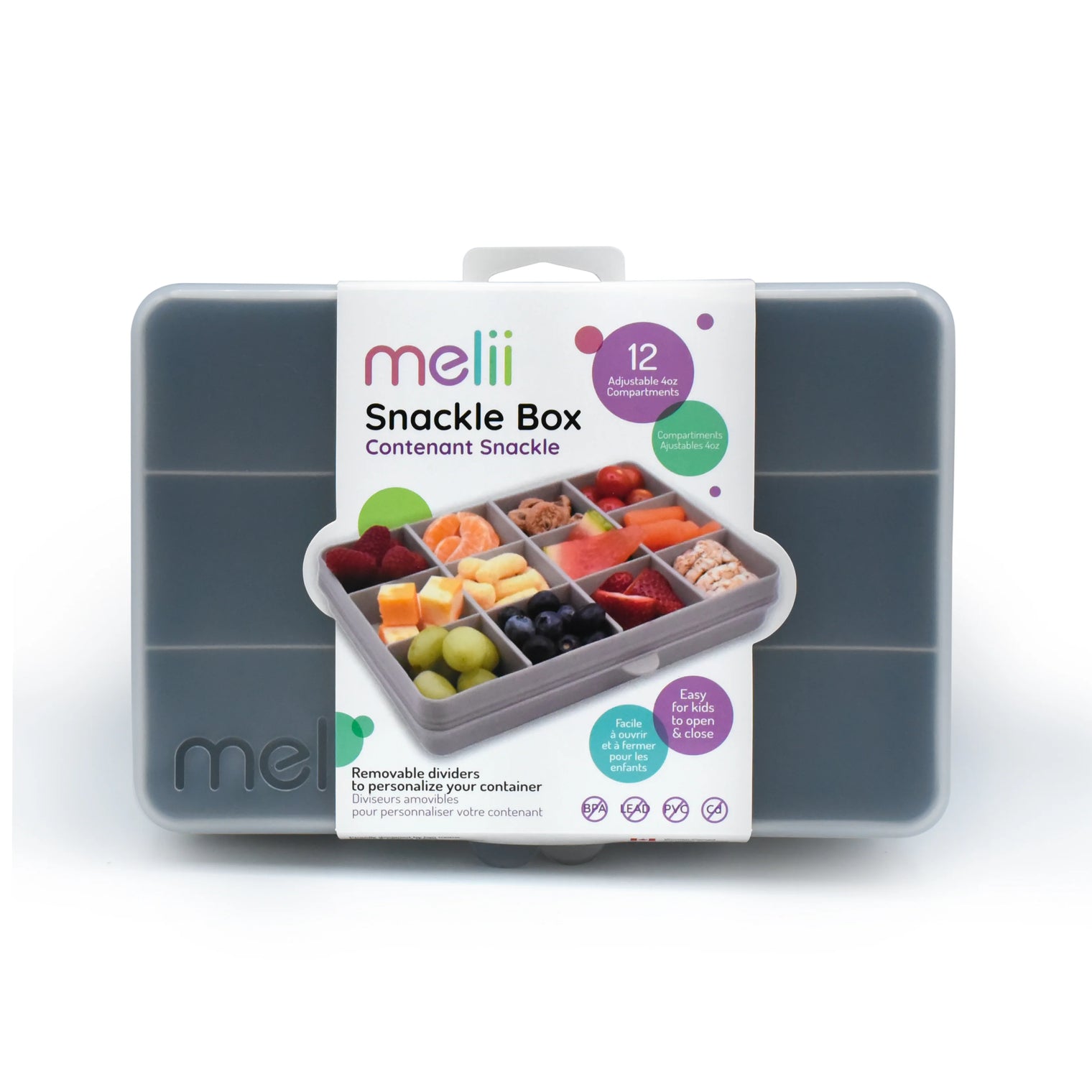 Melii 12 compartment Snackle Box (Grey)