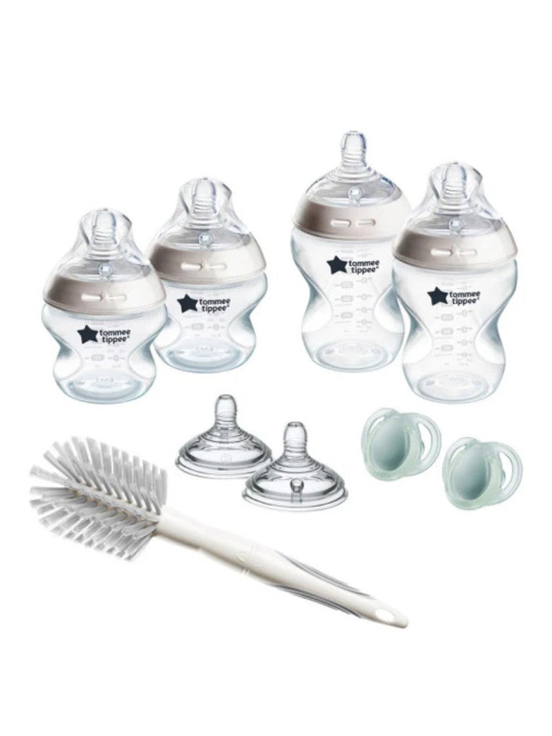 Tommee Tippee Natural Start Newborn Starter Set, 9 Anti-Colic Baby Bottles, Medium-Flow, Breast-Like Teats, Self-Sterilising