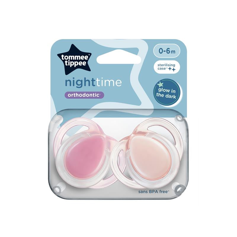 Pink Tommee Tippee Night Time Soothers 0-6m x2