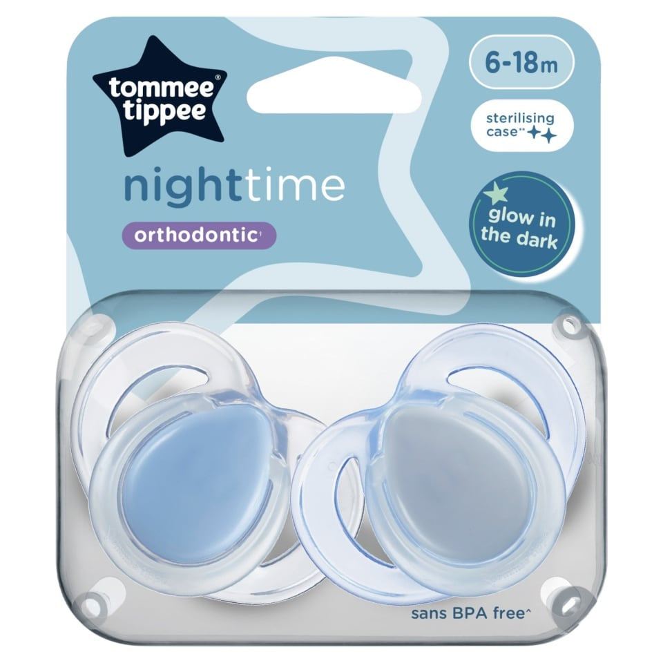 Blue Tommee Tippee Night Time Soothers 6-18m x2