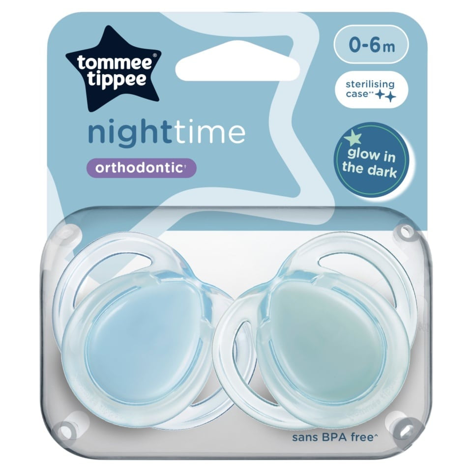 Blue Tommee Tippee Night Time Soothers 0-6m x2