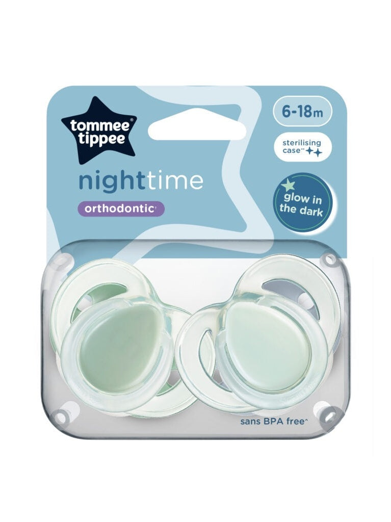 Green Tommee Tippee Night Time Soothers 6-18m x2