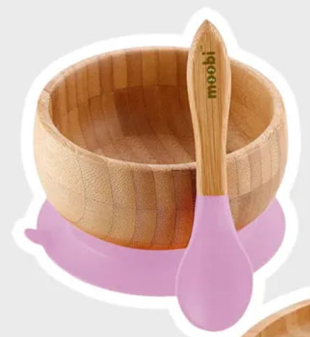 Moobi Bamboo Suction Bowl (Spoon not Included) - Pink