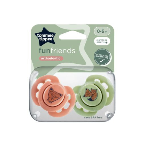 Tommee Tippee Funfriends Soothers 0-6m - Orange and Green