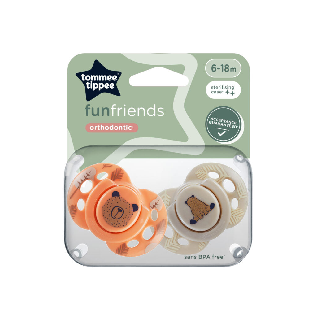 Tommee Tippee Funfriend Soothers 6-18m - Orange and Nude