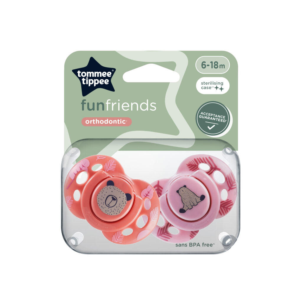 Tommee Tippee Funfriends Soothers 6-18m - Peach and Pink