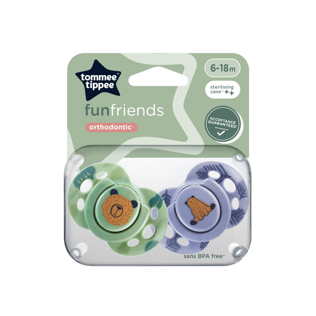 Tommee Tippee Funfriends Soothers 6-18m - Green and Blue