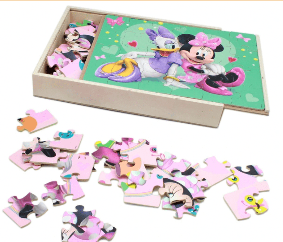 Minnie Mouse Wooden Puzzles 3 Pack in Wood Storage Tray