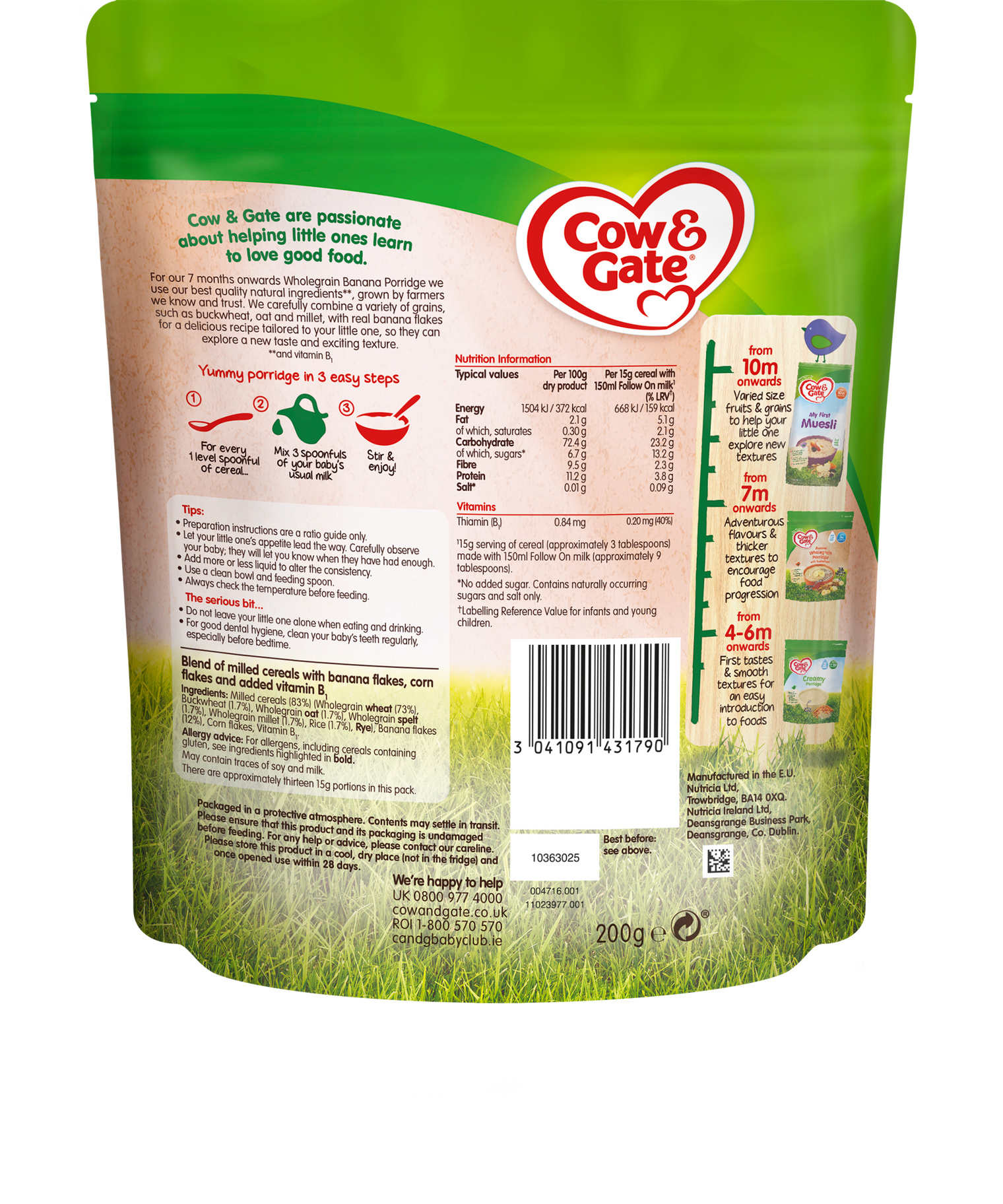 Cow & Gate Banana Wholegrain Porridge with Buckwheat (from 7m onwards) - 200g