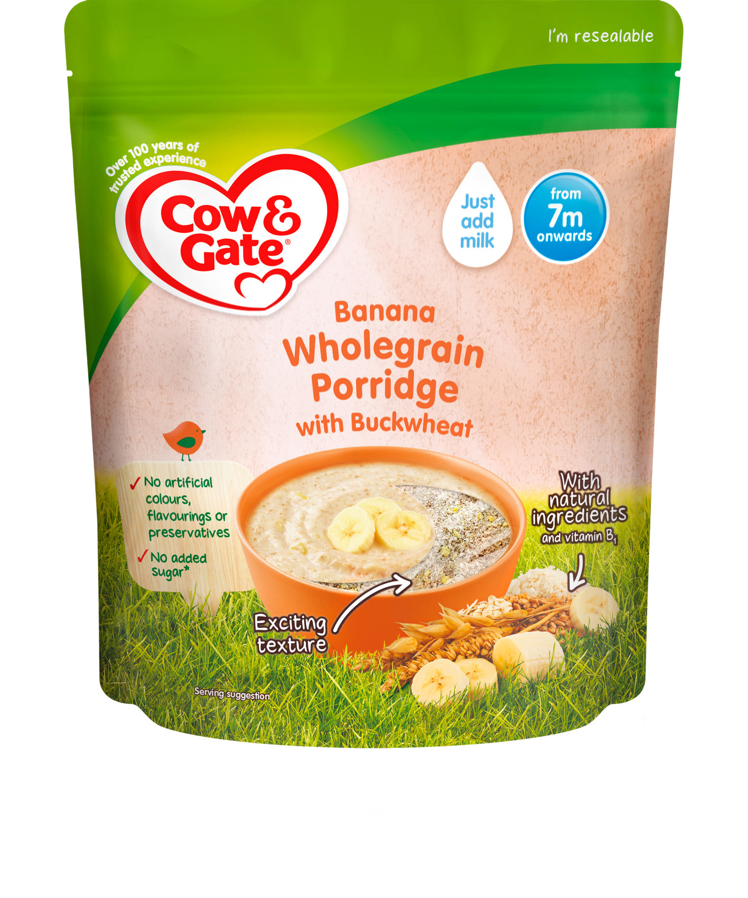 Cow & Gate Banana Wholegrain Porridge with Buckwheat (from 7m onwards) - 200g