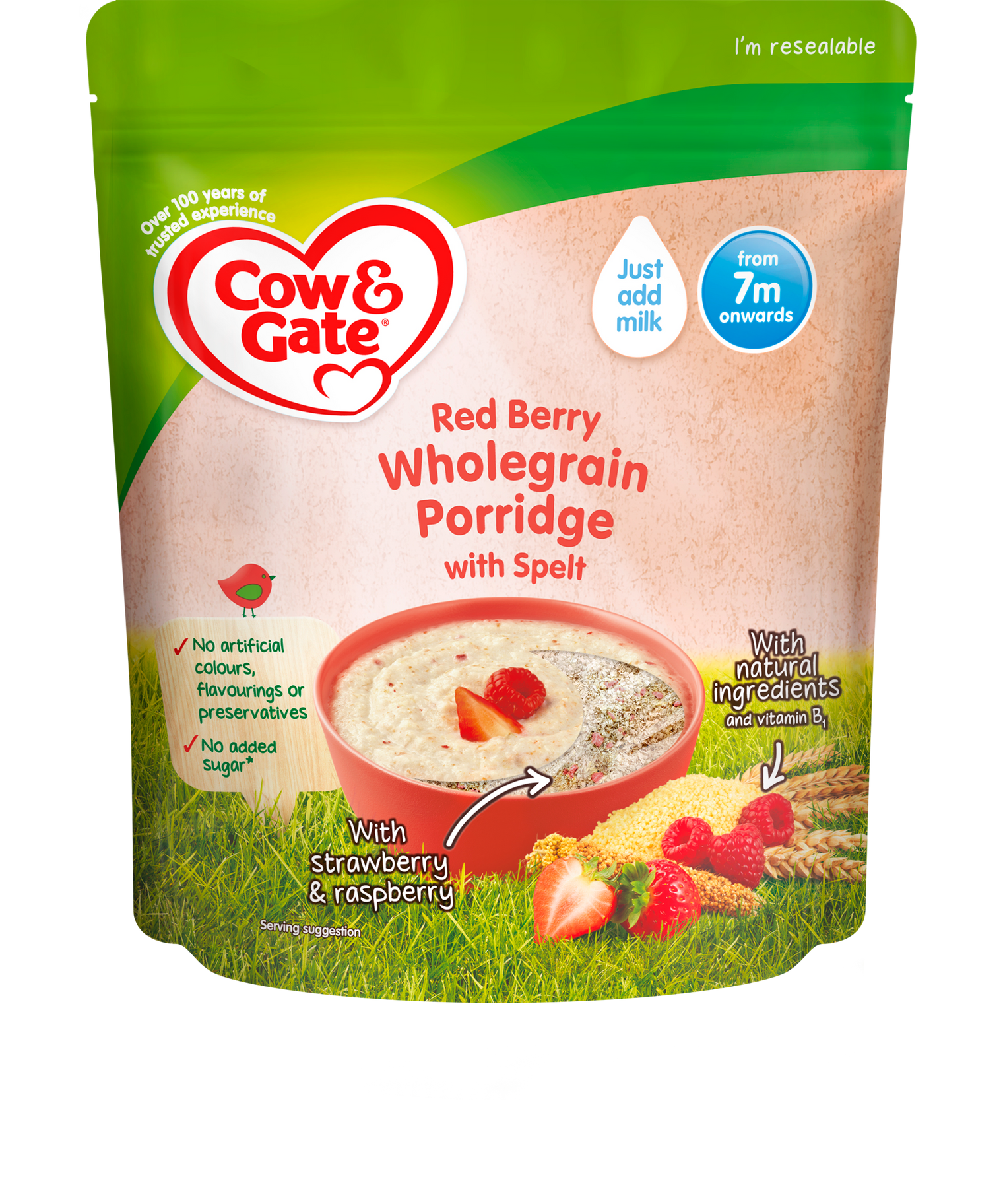 Cow & Gate Red Berry Wholegrain Porridge with Spelt (from 7m onwards) - 200g