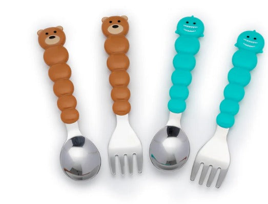 Melii Kids Utensil Set for Kids - Bear & Shark Design (4 pieces)