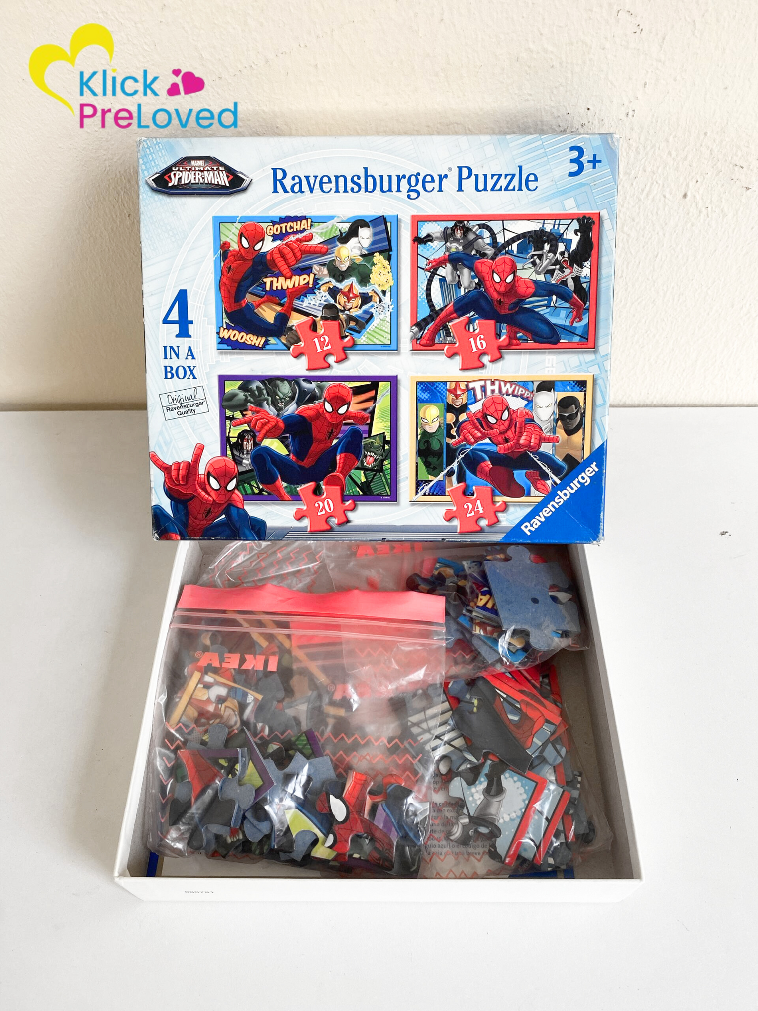 PreLoved Ravensburger Marvel Ultimate Spider-Man 4 in a Box (12, 16, 20, 24pc) Jigsaw Puzzles (Gently Used)