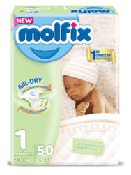 Molfix Air Dry Size 1 Diapers 2-5kg (50 pack)