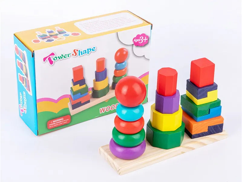 Cognitive Geometry Rainbow Tower Wooden Educational Building Blocks